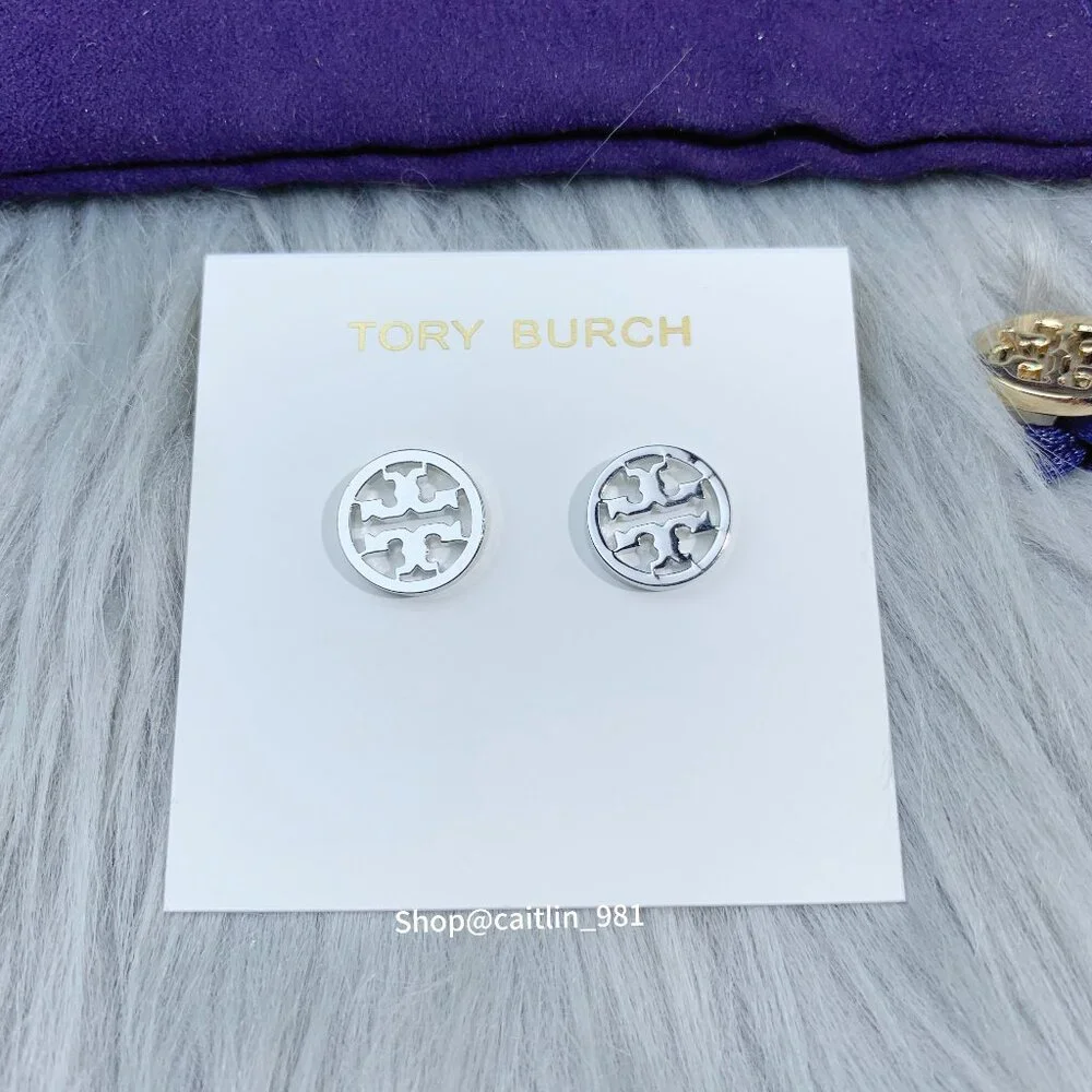 Tory Burch Women's Logo Circle-Stud Earrings - Tory Silver - Picture 1 of 5